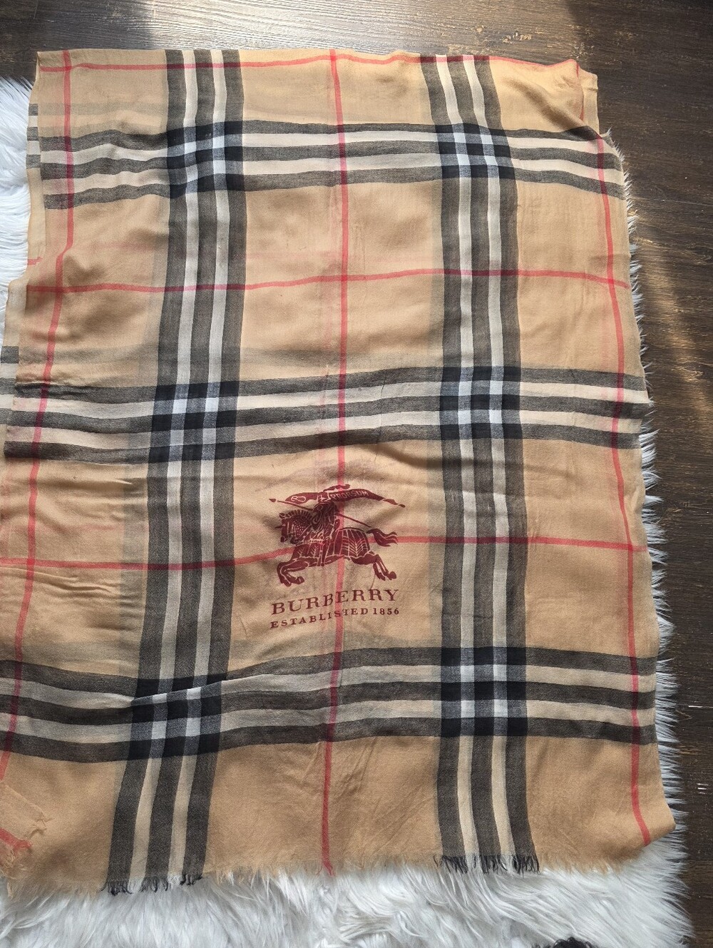 Burberry Classic Nova Check Camel, Black & Red Scarf Wrap